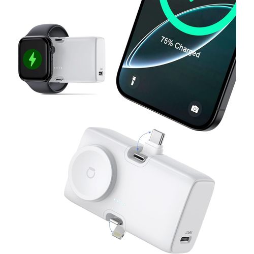 Subzonal-Zimaoer 5000mah Mini Batterie Externe Pour Iphone Et Apple Watch, Portable Charge Rapide Power Bank, Ports Lightning Et Type-C Compatible Avec Iphone 16/15, Apple Watch Series 7/8/9/10/Ultra