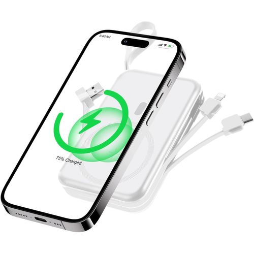 Batterie Externe Magnétique, Compatible Avec Magsafe, Batterie Externe 10000mah Avec 2 Câbles, Sans Fil Power Bank Charge Rapide Pd 22.5w, Compatible Iphone 16/15/14/13/12/Pro/Pro Max, Noir
