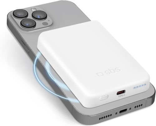 Jgd-Power Bank Batterie 5000 Mah, Compatible Avec Magsafe, Charge Sans Fil, Port Usb-C, Led De Statut, Universelle Pour Iphone, Samsung, Xiaomi, Oppo, Blanc.