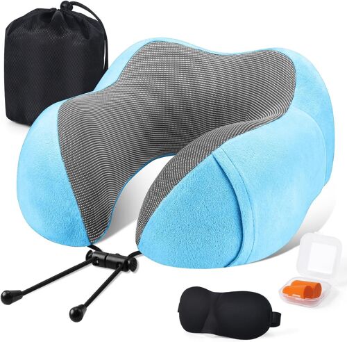 Kalanka-Oreiller De Voyage, Oreiller Cervical En Mousse À Mémoire De Forme, Coussin De Support Cervical Essentiel Pour Voyager, Sac De Transport Inclus, Bouchons D'oreille Et Masque De Sommeil 