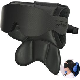 Oreiller De Voyage, Oreiller D'avion Avec Masque De Sommeil, Oreiller De Soutien Cervical À 360°, Essentiels De Voyage Portables, Sangle De Tête Réglable Pour Sièges Sans Appuie-Tête, Noir 