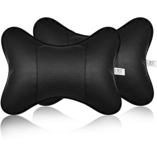 D. Oreiller De Voyage En Cuir Synthétique Avec Boucle De Soutien Pour Le Cou, Coussin Voiture - Noir
