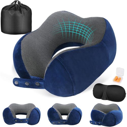 TRAHOO-Oreiller de Voyage pour Avion, Coussin de Nuque pour Voyage, Oreiller de Voyage en Mousse à Mémoire de Forme pour Adultes, Oreiller de Vol Réglable et Compact, Coussin de Nuque Ergonomique