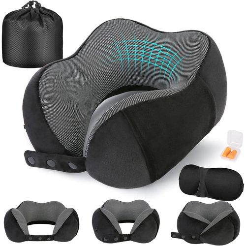 TRAHOO-Oreiller de Voyage pour Avion, Coussin de Nuque pour Voyage, Oreiller de Voyage en Mousse à Mémoire de Forme pour Adultes, Oreiller de Vol Réglable et Compact, Coussin de Nuque Ergonomique