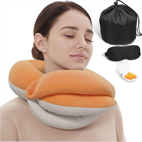 Oreillers De Voyage Pour Avions,Support De Tête À 360 ° Pour Les Longs Vols,Agréables Au Toucher Et Respirants,Kit Avec Masque Profilé 3d,Bouchons D'oreille
