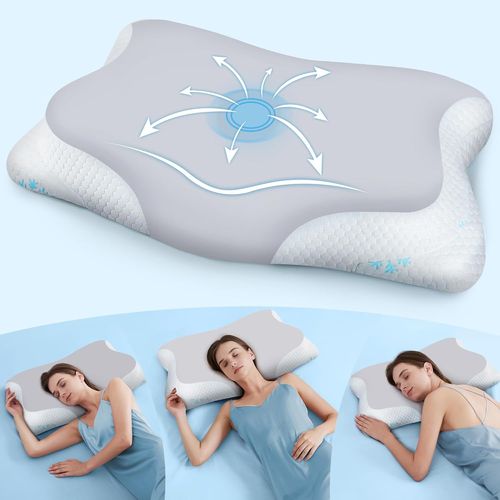 Oreiller Ergonomique Cervical Mémoire De Forme - Réglable 2 En 1 Oreiller Orthopédique Pour Dormir Sur Le Côté Et Sur Le Dos, Coussin Memory Foam Anti Douleur(Gris)
