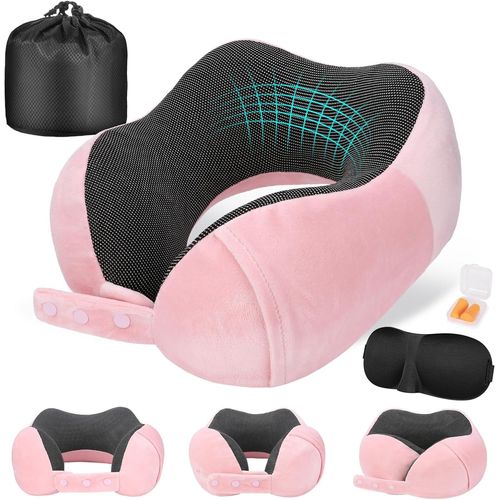 TRAHOO-Oreiller de Voyage pour Avion, Coussin de Nuque pour Voyage, Oreiller de Voyage en Mousse à Mémoire de Forme pour Adultes, Oreiller de Vol Réglable et Compact, Coussin de Nuque Ergonomique