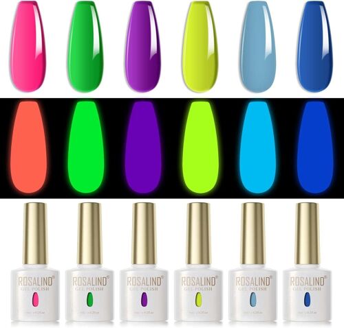Vernis Semi Permanent Fluo Fluorescent Rose Vert Pourpre Jaune Bleu 6 Couleurs Néon Jelly Vernis À Ongles Gels Semi-Permanents Soak Off Uv Led Printempes Été Diy Manucure Cadeau 6ml 