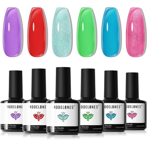 Lot De 6 Vernis À Ongles En Gel Uv/Soak Off, Pour Manucure, Gelée, Violet, Rose, Rouge, Bleu, Vert 