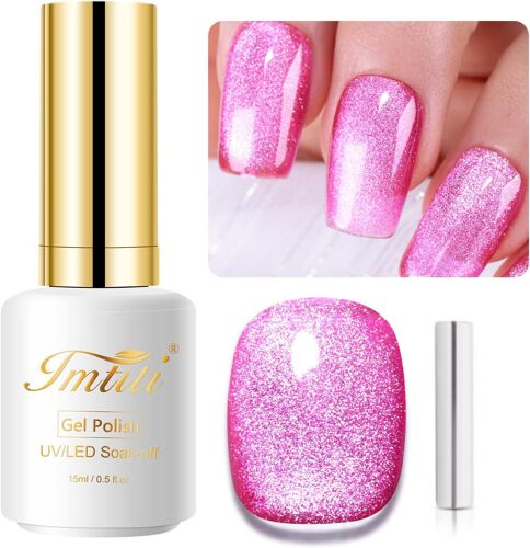 Vernis ¿¿ Ongles Gel Rouge Violet Moyen, 15 Ml 9d Hologramme Holographique Vernis ¿¿ Ongles Gel Magn¿¿Tique Paillettes Oeil De Chat Gel Uv Led Soak Off Avec 1 Aimant 