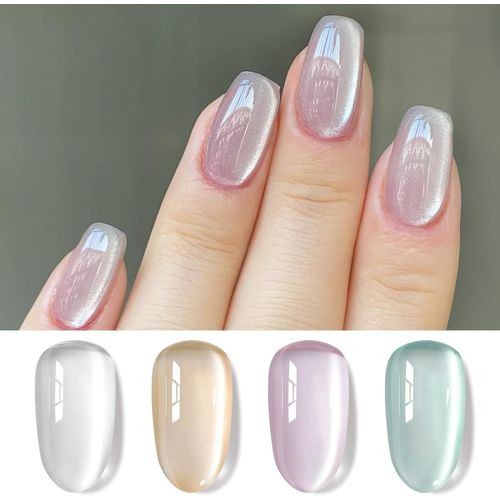 Born Pretty Vernis À Ongles Semi-Permanent Moonlight Crystal, Cat Magnetic Eye Gel Vernis Semi Permanent Paillettes Jelly Glitter Magnétique Ongle Soak Off Uv Led, 5ml X 4pcs 