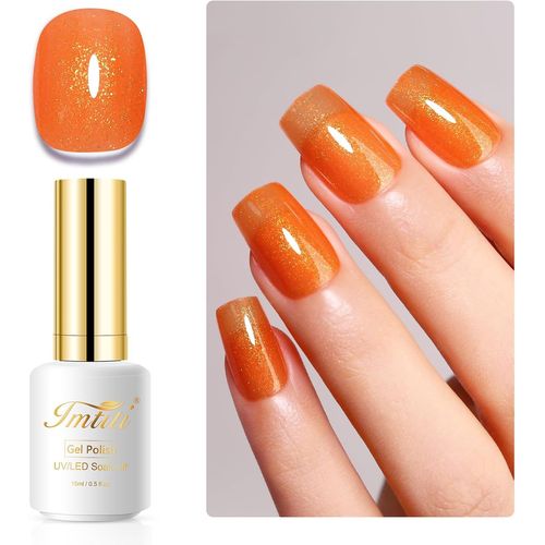 Cmjaagur-Vernis Semi Permanent Pailleté, 15ml Orange Pailleté Vernis Gel Uv Semi Permanent French Uv Led Soak Off Gel Nail Polish[M1210] 