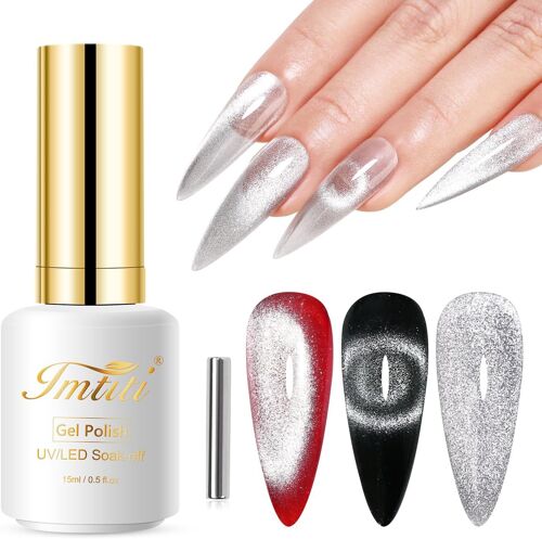 Vernis Semi Permanent Magn¿¿Tique, 15ml Silver Paillet¿¿ Cat Eye Uv Vernis Gel Avec Aimant Cateye Gel Nail Polish Holographique Glitter Galaxy Vernis ? Ongles Gels Diy Nail Art Kit 