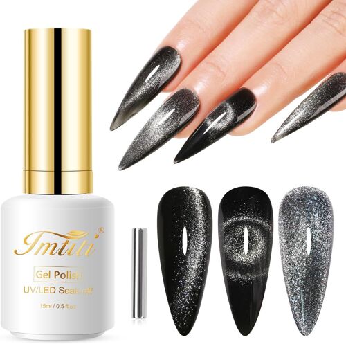 Vernis Semi Permanent Magn¿¿Tique, 15ml Noir Paillet¿¿ Cat Eye Vernis Gel Uv Avec Aimant Cateye Gel Nail Polish Holographique Glitter Galaxy Uv Led Vernis ? Ongles Gels Diy Nail Art Kit 