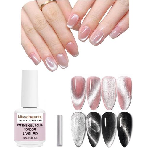 15ml Vernis Semi Permanent Magnétique¿9d Cat Eye Vernis Gel Uv Soak Off Wide Magnetic Gel Polish Enamel Lacquer Glitter Velvet Nail Art Varnish (Silver) 