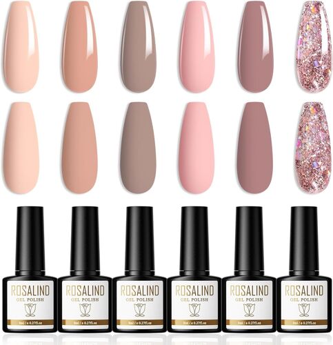 Vernis Semi Permanent Rose Pale Paillet¿¿ Nude Vernis Gel Uv Semi Permanent 6 Couleurs 8ml Uv Led Gel Nail Polish Soak Off Vernis ¿¿ Ongles Gels Semi-Permanents 