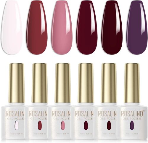 Vernis Semi Permanent Rose Clair Rose Rouge Rouge Foncé Violet Foncé 6 Couleurs Vernis À Ongles Gels Semi-Permanents Uv Led Soak Off Gel Nail Polish Valentin French Manucure 