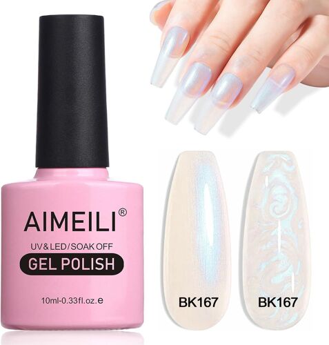 Vernis À Ongles Brillant Perle Gel, Nacré Avec Fil Shell Glitter Gel Vernis Semi Permanent Soak Off Uv Led Gel Nail Polish - (167) 10ml 