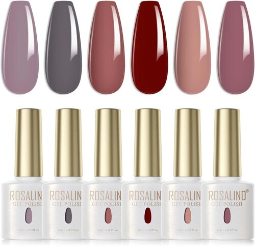 Vernis Semi Permanent Gris Rouge Couleurs Automne Hiver 6pcs Vernis ¿¿ Ongles Gels Semi-Permanents Uv Led Soak Off Gel Nail Polish French Manucure 