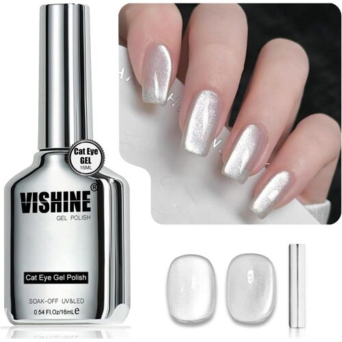 Cat Eye Effect Gel Polish - 15ml Holographic Glitter Magnetic Gel, Translucent Reflective Uv Gel For Nail Art, Silver Dust (H003) 