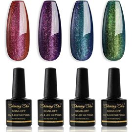 Lot De 4 Vernis à Ongles - Couleurs : Rose Pâle, Vert, Rose, Paillettes
