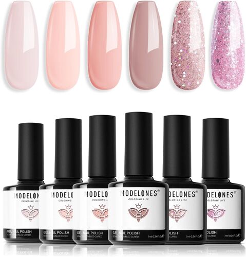 Vernis Semi Permanent Nude Rose Paillet¿¿ Naturelle 6 Couleur Vernis ¿¿ Ongles Set Soak Off Uv Gel Led Manucure Varnish Kit Nail Art Salon Longue Dur¿¿E Vernis Gel 