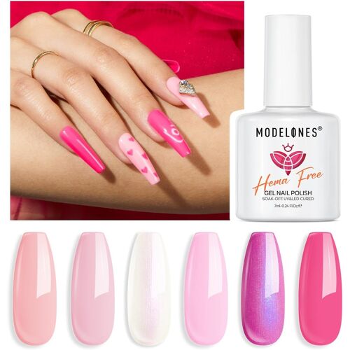 Hema-Free Semi-Permanent Uv Gel Nail Polish Kit White Pink Purple Vegan 6 Colours Semi-Permanent Soak Off Gel Polish French Manicure Suitable For Summer Party 