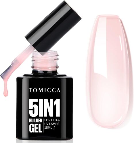 Gel Construction Ongle Uv, 15ml Builder Gel 5 En 1, Gummy Base Pose Americaine Uv/Led Gel Ongles Pour Nail Extension, Réparation De Manucure, Renforcement,Les Décalcomanies Et Les Bijoux 