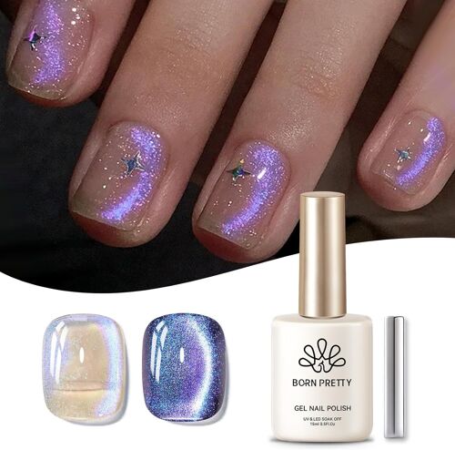 Gjhgf-Born Pretty Vernis À Ongles Gels Semi-Permanents Magnétique, Violet Holographique Pailleté Cat Magnetic Eye Gel U V Brillant Scintillant Auroras Vernis À Ongles Gel 15ml 