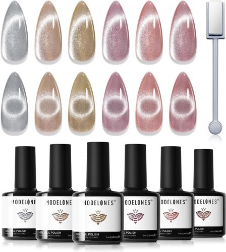 Vernis Semi Permanent,Vernis Gel Uv Semi Permanent Cat Eye Gel Paillettes Rose Argent¿¿ Nude 6 Couleur Vernis ¿¿ Ongles Soak Off Gel Polish French Manucure Adapt¿¿ Au ?T¿¿ F¿ºte 
