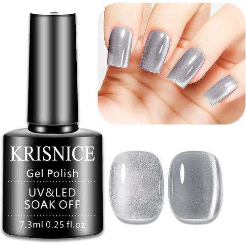 Kal-Verre Vernis Semi Permanent Magnétique, Couleurs Sliver Gray Holographique Pailleté Cat Eye Semi-Permanent Soak Off Uv/Led Vernis À Ongles Pour Salon Diy Home, 7.3 Ml(Kmy1-) 