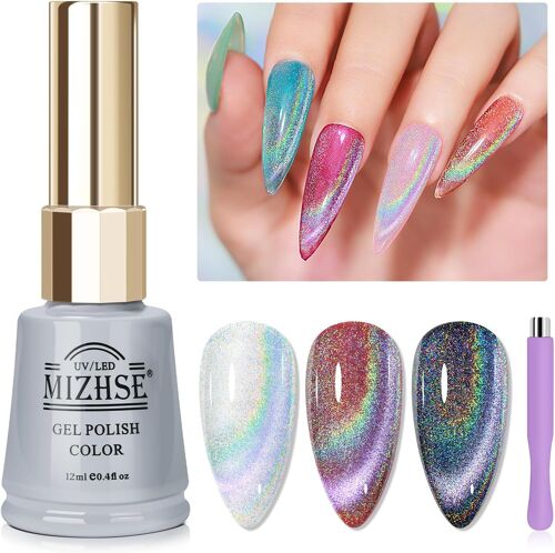 Cat Eye - Vernis À Ongles Gel Uv - 12 Ml - Arc-En-Ciel - Cateye - Holographique 9d Cateye - Magnétique - Vernis À Ongles Caméléon À Paillettes - Yeux De Chat - Pour Design D'ongles - Avec Stylo