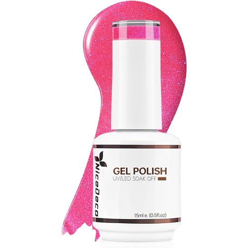 Gjhgf-15ml Vernis Gel Semi Permanent Rose Rouge Pailleté, Vernis À Ongles Gel Polish Uv Led Soak Off Brillant Longue Durée (01) 