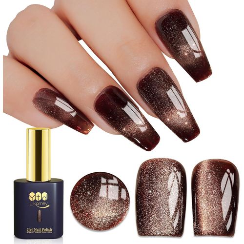 Vernis Gel Semi Permanent,15ml Marron Cat Eye Caméléon Holographique Magnétique Gel Vernis À Ongle Avec Bâton Magnétique,Soak Off Uv Led Vernis Manucure Gel,My386 