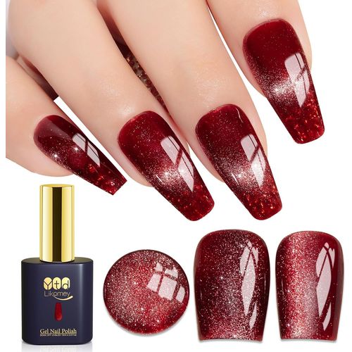 Vernis Gel Semi Permanent,15ml Rouge Cat Eye Caméléon Holographique Magnétique Gel Vernis À Ongle Avec Bâton Magnétique,Soak Off Uv Led Vernis Manucure Gel,My302 