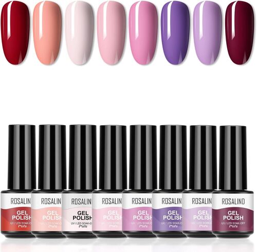 Vernis Semi Permanent Rouge 8 Couleurs Mini Vernis À Ongles Gel Semi-Permanent,Sèche Sous Lampe Uv/Led Gel Nail Polish Set Kits De Manucure A La Maison Pour Femme