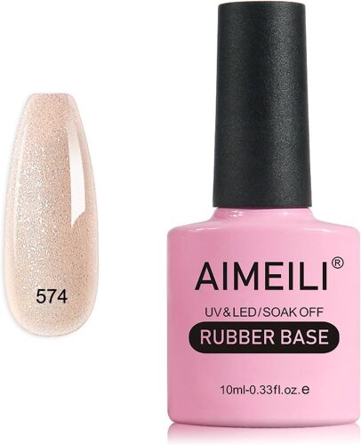 Vernis Semi Permanent Gel Rubber Base Coat, Pailleté Shimmer Nude Naturel Gel Polish Uv Led Renforcement Et Réparation De Manucure, Colle De Décorations - 10ml (574) 
