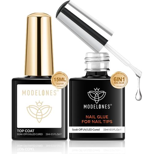 Top Coat Semi Permanent Et Colle Faux Ongles 6 En 1, 2x15ml No Wipe Base Et Top Coat Vernis Semi Permanent,Gel Pose Americaine,Vernis À Ongles Gel Uv Manucure Kit 