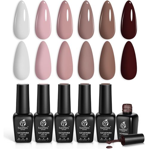 Vernis Semi Permanent, 6 Couleurs Lot De Vernis À Ongles Gels Café Marron Chocolat Blanc Latte, Sèche Sous Lampe Uv/Led Cadeaux Pour Femmes 