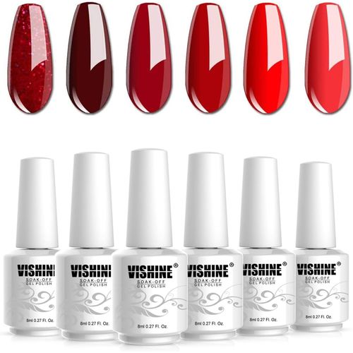 Senior-Bordeaux Rouge Pailleté Vernis Semi Permanent Lot De 6 Vernis Gel Brillants Uv Led Soak Off Nail Art 8ml[L520] 