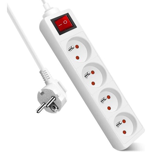 Extrastar Multiprise 4 Prises avec Interrupteur, 2P + T, Bloc 4 Prises avec sécurité Enfant, Extension d'alimentation de 1.5 Mètre, 16A 230 V, Blanc