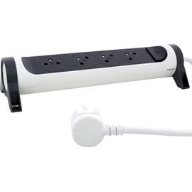 Multiprise Rotative Avec Interrupteur à Voyant LED - 4 Prises Surface avec Terre - Cordon 1,5m - Blanc et Gris Foncé