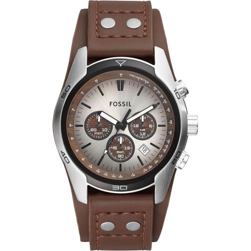 Montre Pour Homme Coachman, Mouvement Chronographe À Quartz, Boîtier En Acier Inoxydable Argenté De 45 Mm Avec Bracelet En Cuir Véritable, Ch2564