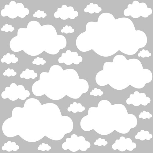 KALANKA-Set de 30 Stickers Muraux Enfants Nuages - Autocollants Décoration Murale Chambre Bébé - Facile à Poser Blanc