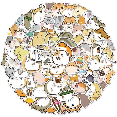 Tianyi-100pcs Mignons Hamster Autocollants En Vinyle Pour Bouteilles D'eau Gobelet Bagages Planche À Roulettes Pare-Chocs Scrapbook Tasse, Autocollant Cadeau Pour Enfants Adolescents Adultes
