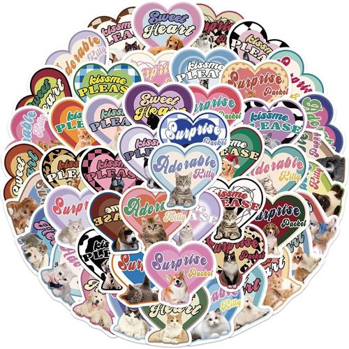 Tianyi-40pcs Mignon Chat D'amour Autocollants Pour Bouteilles D'eau Gobelet Bagages Planche À Roulettes Pare-Chocs Scrapbook Tasse, Autocollant Cadeau Pour Enfants Adolescents Adultes