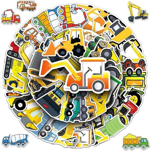 100 Pièces Autocollants pour Pelleteuses, Excavatrice Autocollant Enfant, Camion Autocollants, Vinyle pour Véhicule Stickers, pour Enfants Valise Skateboard Guitare Bouteille d'eau Casque etc