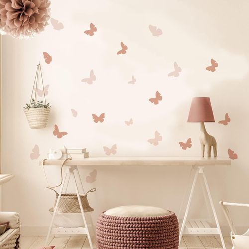Trahoo-Funlife Sticker Mural Bohème Pour Chambre D'enfant - Autocollant Mural - Style Bohème - Pour Filles Et Garçons - En Pvc - Résistant Aux Rayures - 14,8 X 21 Cm - Papillons Roses
