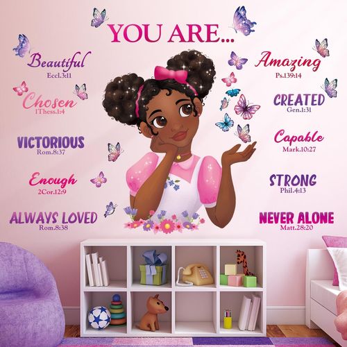 Trahoo-Sg2-2315 Sticker Mural Pour Fille Avec Citations Inspirantes Et Papillons Noir