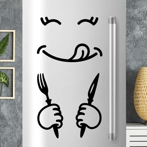 KAL-Autocollant De Réfrigérateur Smile Pour Décoration Murale Home Wall Art Cuisine Sticker Décoratif Fenêtre Amovible Humoristique Réfrigérateur Poster Transfert Enfants Fourche Couteau Panneau